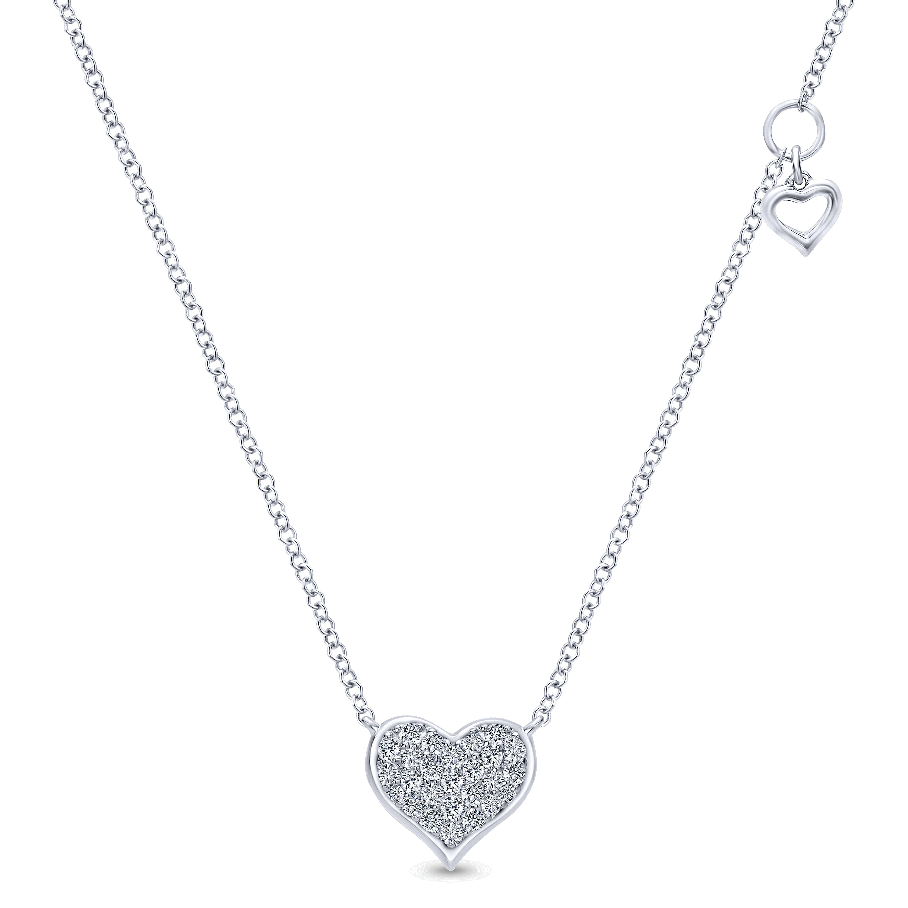 14K White Gold Diamond Pavé Heart Pendant Necklace