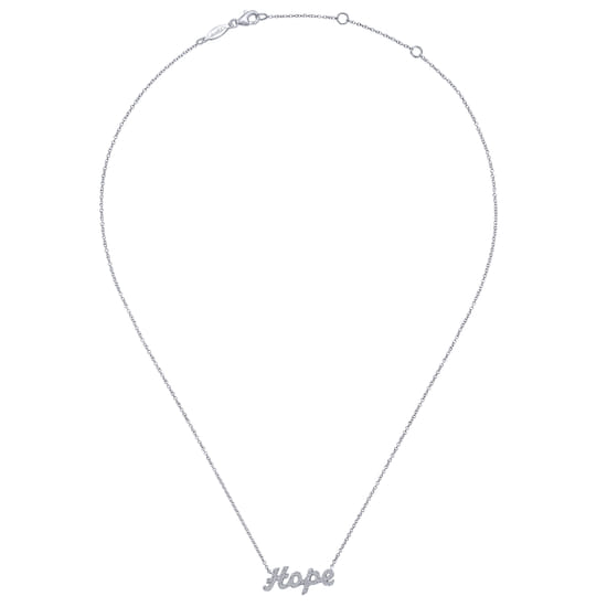 14K White Gold Diamond Pavé Hope Necklace angle 2