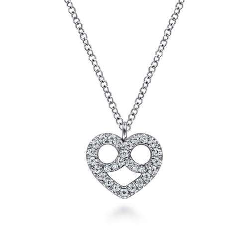 14K White Gold Diamond Pavé Infinity Heart Pendant Necklace