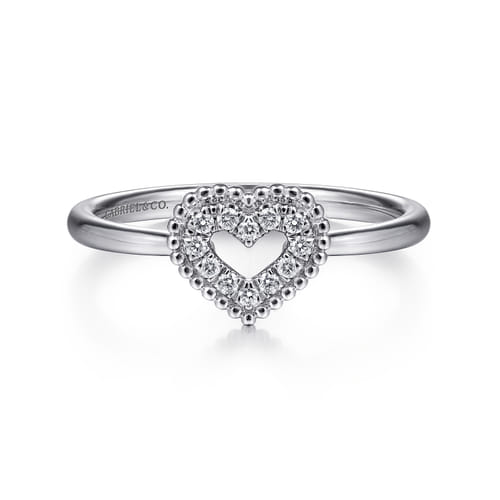 14K White Gold Diamond Pavé Open Heart Promise Ring