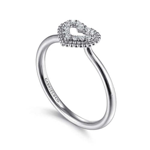 14K White Gold Diamond Pavé Open Heart Promise Ring