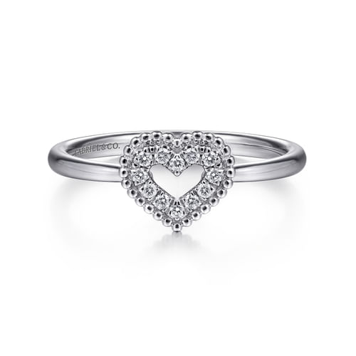 14K White Gold Diamond Pavé Open Heart Ring