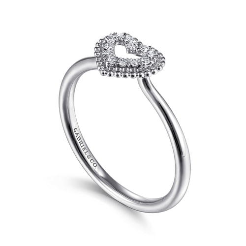 14K White Gold Diamond Pavé Open Heart Ring