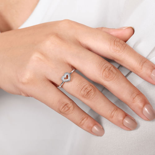 14K White Gold Diamond Pavé Open Heart Ring