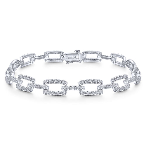 14K White Gold Diamond Pavé Rectangular Link Tennis Bracelet