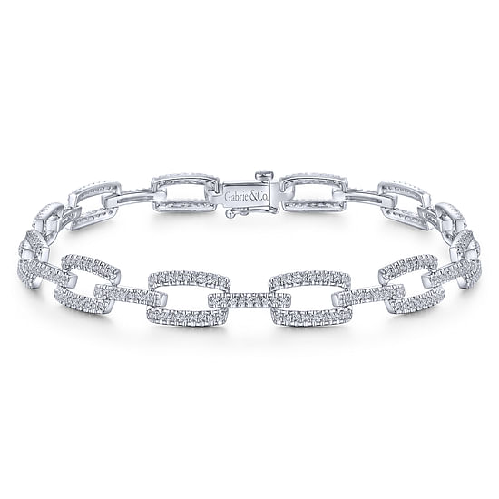 Gabriel - 14K White Gold Diamond Pavé Rectangular Link Tennis Bracelet