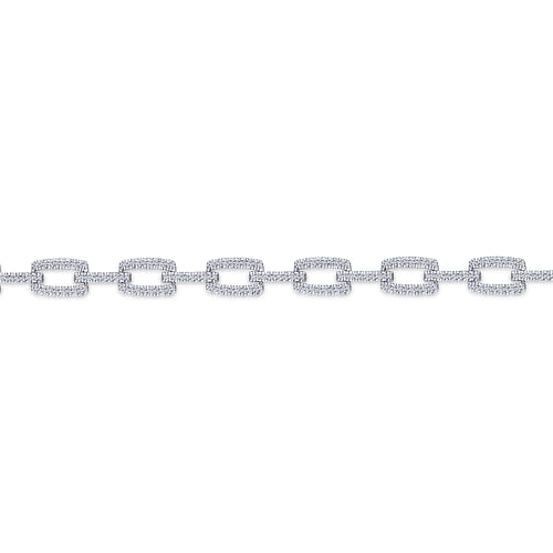 14K White Gold Diamond Pavé Rectangular Link Tennis Bracelet