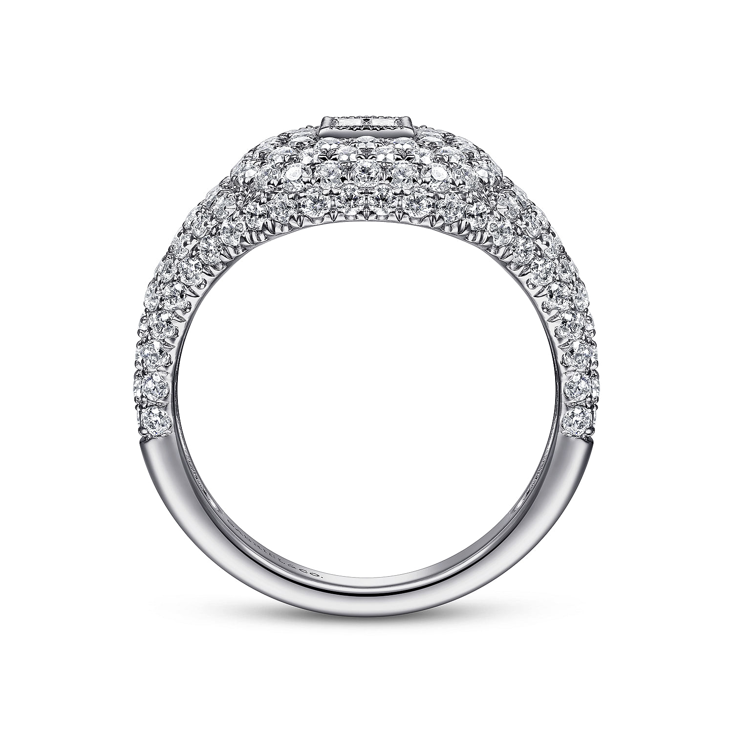 14K White Gold Diamond Pavé Ring with Baguette Center 