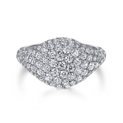 14K White Gold Diamond Pavé Signet Ring (Size #5)