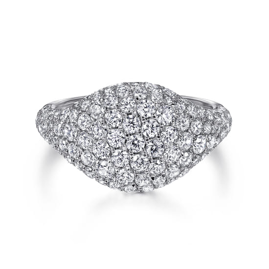 14K White Gold Diamond Pavé Signet Ring