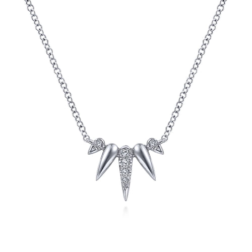 14K White Gold Diamond Pavé Spike Fan Necklace
