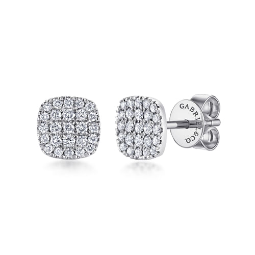 14K White Gold Diamond Pavé Square Studs