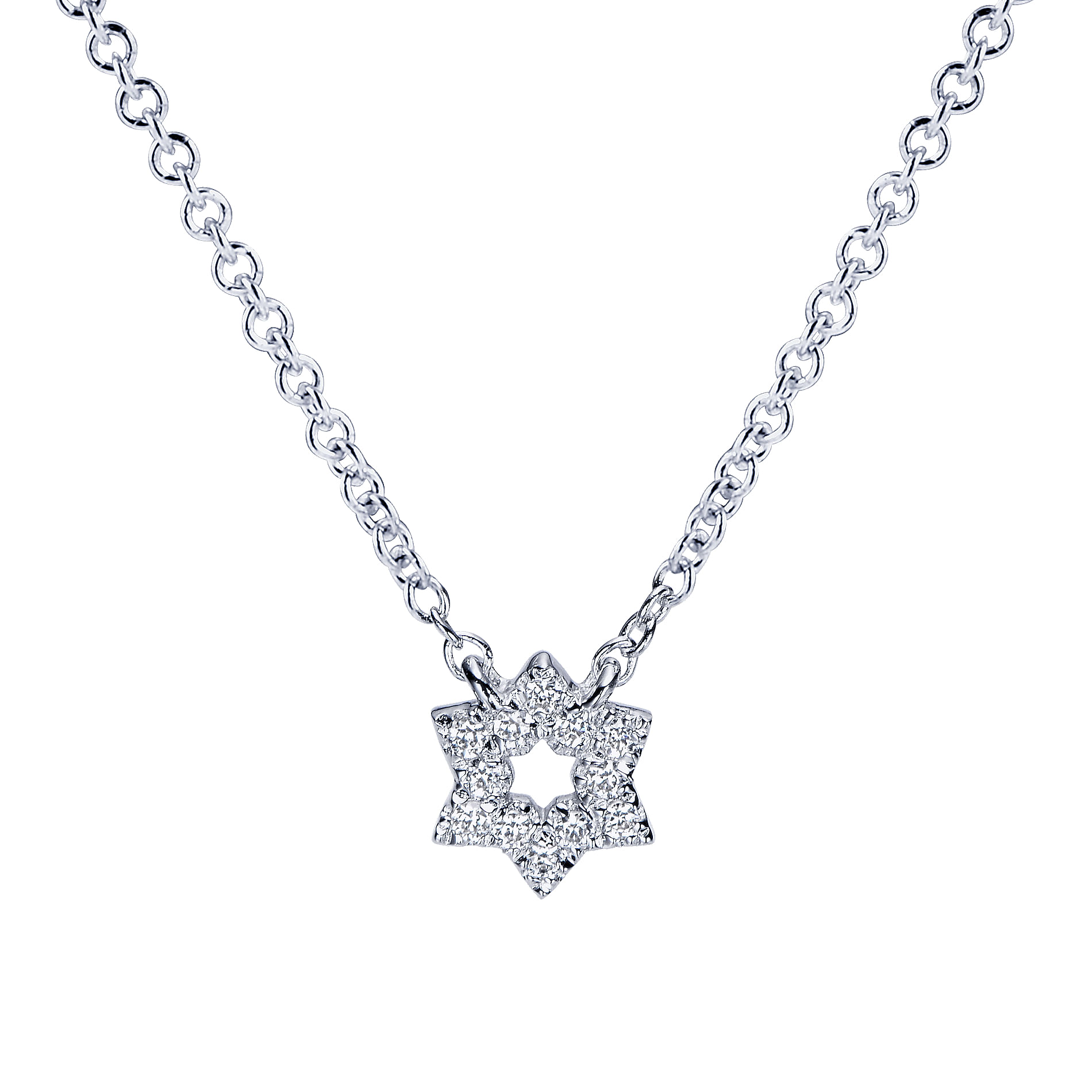 14K White Gold Diamond Pavé Star of David Necklace