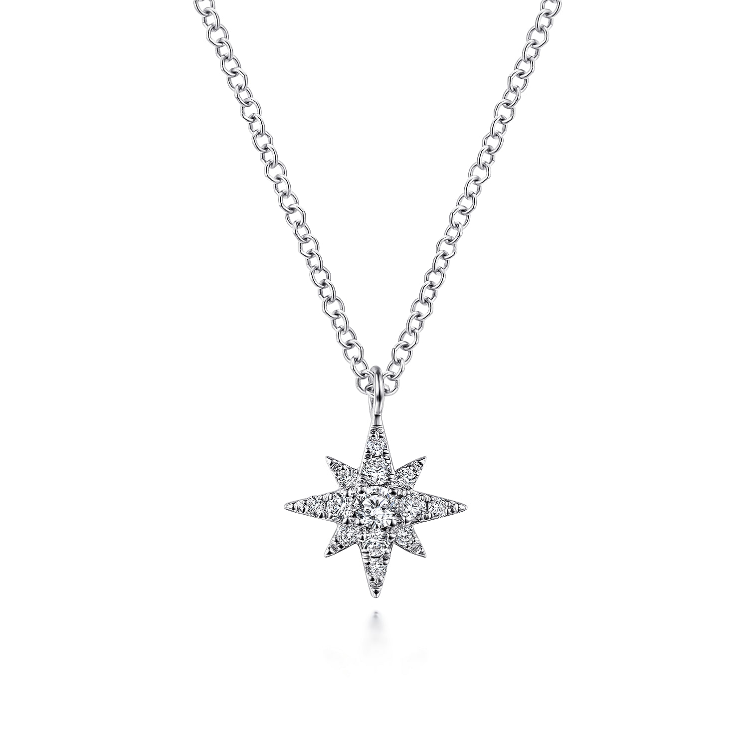 14K White Gold Diamond Pavé Starburst Pendant Necklace