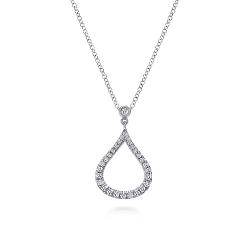 14K White Gold Diamond Pavé Teardrop Pendant Necklace