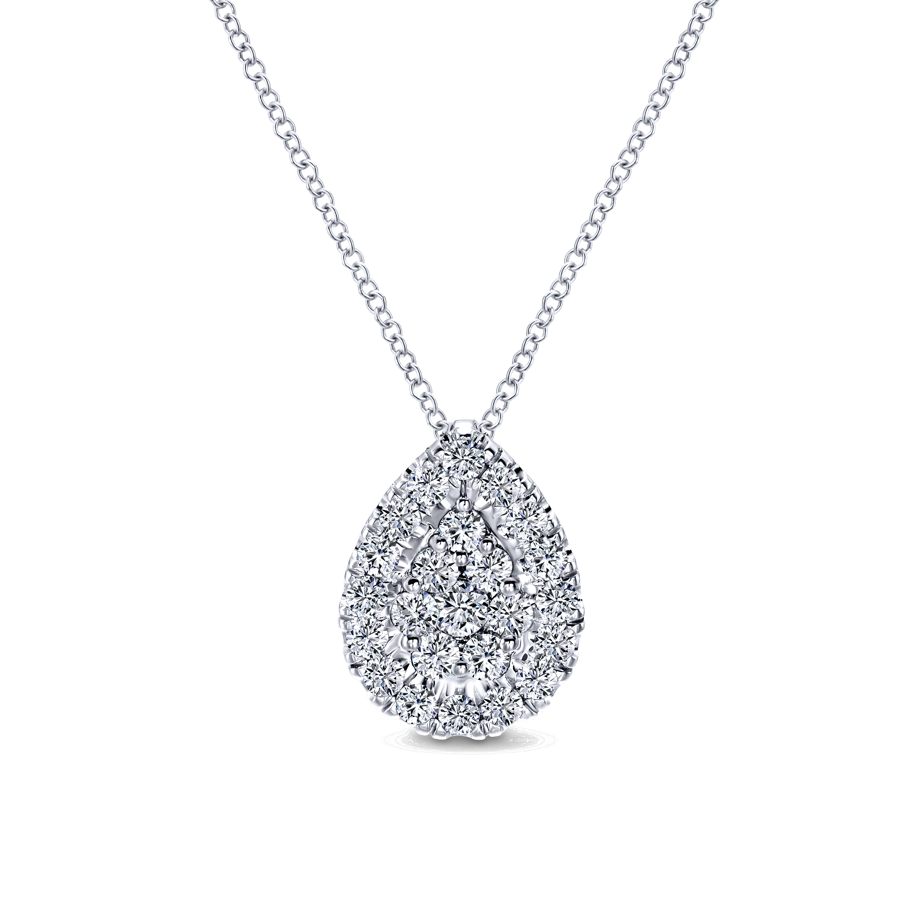14K White Gold Diamond Pavé Teardrop Pendant Necklace