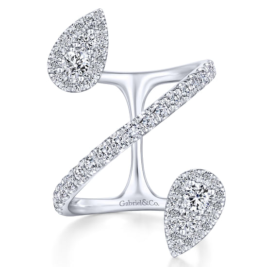 Gabriel - 14K White Gold Diamond Pavé Teardrops Wrap Ring