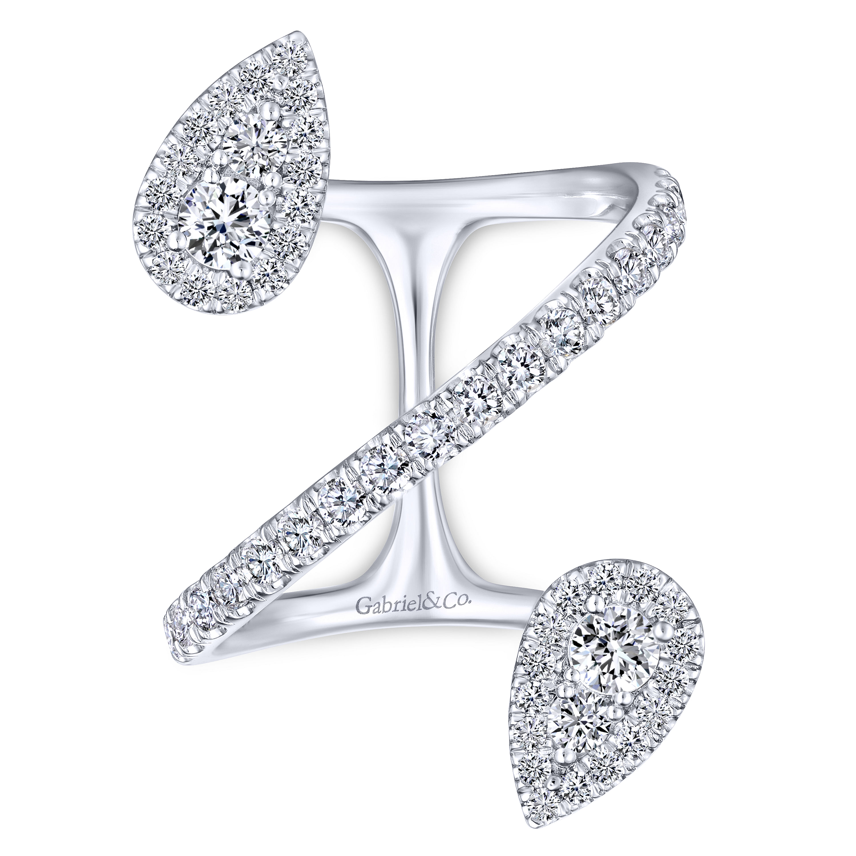 14K White Gold Diamond Pavé Teardrops Wrap Ring
