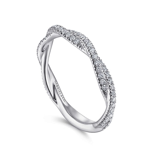 14K White Gold Diamond Pavé Twisted Stackable Band