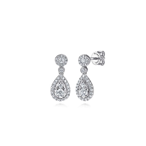 14K White Gold Diamond Pear Shape Drop Earrings