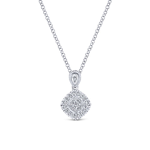 14K White Gold Diamond Pendant  Necklace