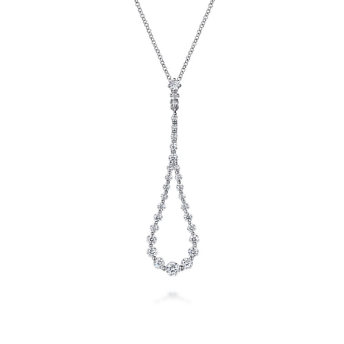 14K White Gold Diamond Pendant Teardrop Necklace