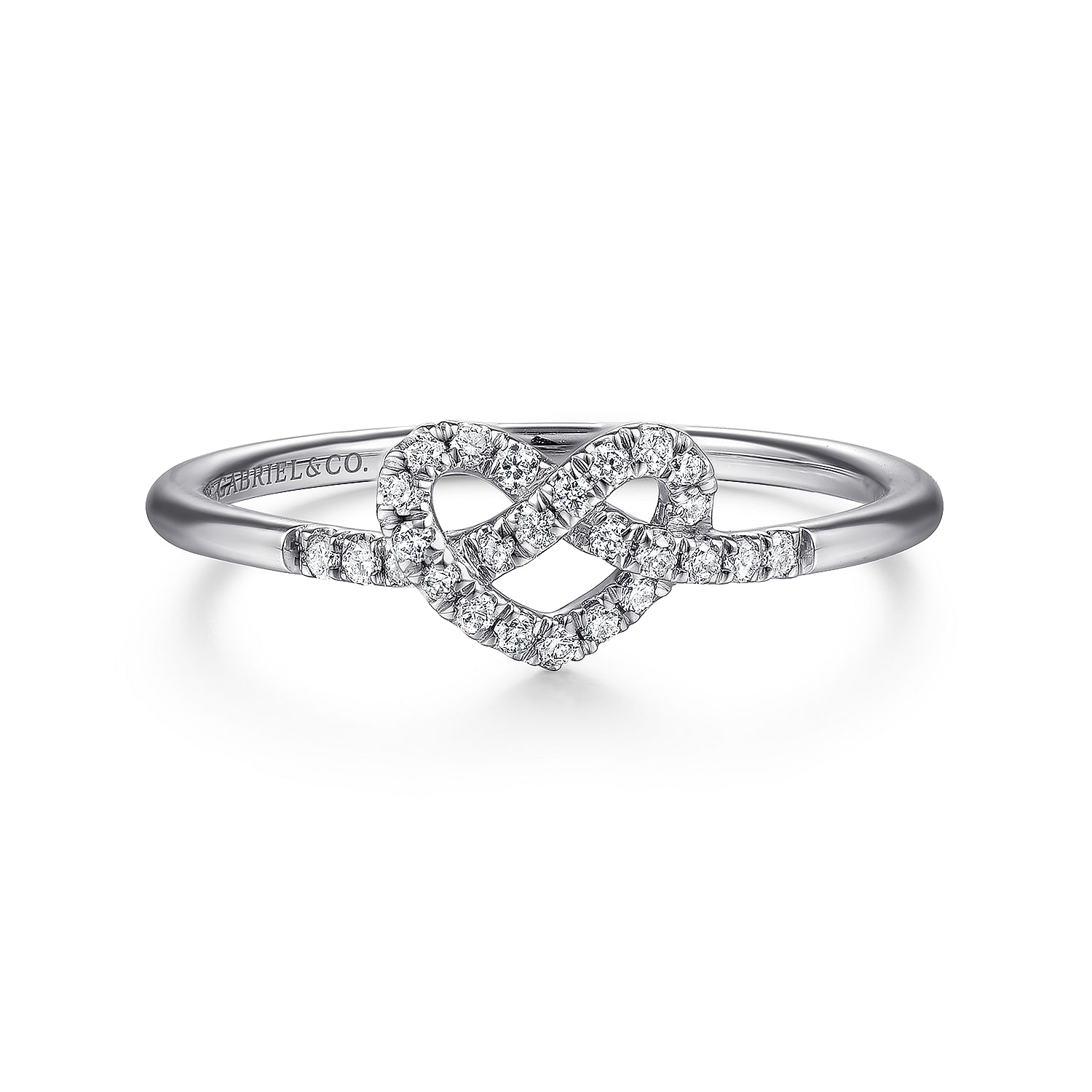 Gabriel - 14K White Gold Diamond Pretzel Love Knot Heart Ring