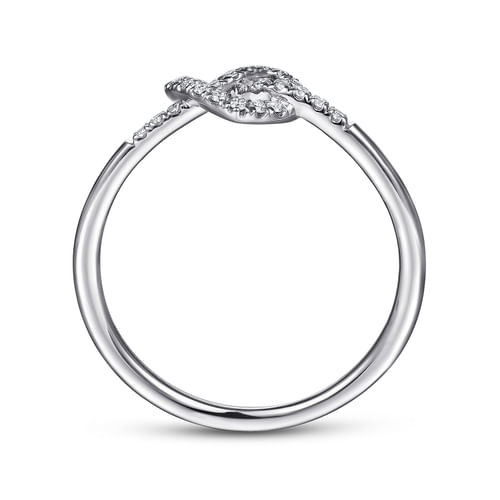 14K White Gold Diamond Pretzel Love Knot Heart Ring
