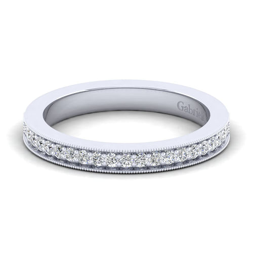 14K White Gold Diamond Prong Channel Diamond Anniversary Band with Milgrain