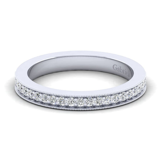 Gabriel - 14K White Gold Diamond Prong Channel Diamond Anniversary Band with Milgrain