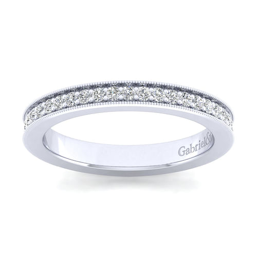 14K White Gold Diamond Prong Channel Diamond Anniversary Band with Milgrain