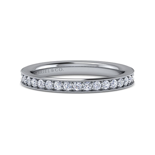 14K White Gold Diamond Prong Channel Diamond Anniversary Band with Milgrain
