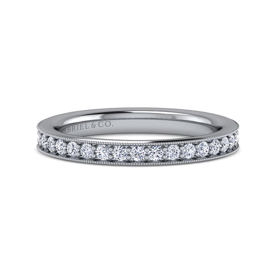 Gabriel - 14K White Gold Diamond Prong Channel Diamond Anniversary Band with Milgrain