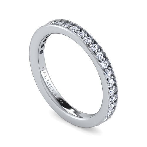 14K White Gold Diamond Prong Channel Diamond Anniversary Band with Milgrain