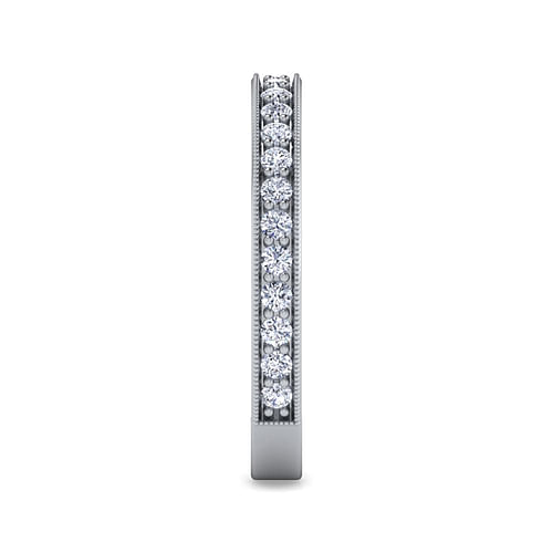 14K White Gold Diamond Prong Channel Diamond Anniversary Band with Milgrain