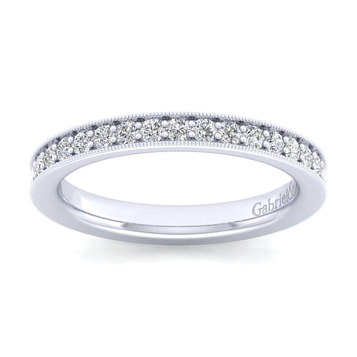 14K White Gold Diamond Prong Channel Diamond Anniversary Band with Milgrain