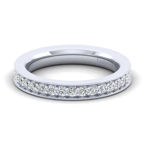 14K White Gold Diamond Prong Channel Diamond Anniversary Band with Milgrain