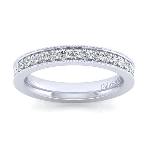 14K White Gold Diamond Prong Channel Diamond Anniversary Band with Milgrain