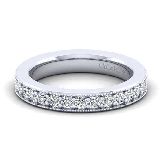 Gabriel - 14K White Gold Diamond Prong Channel Diamond Anniversary Band with Milgrain