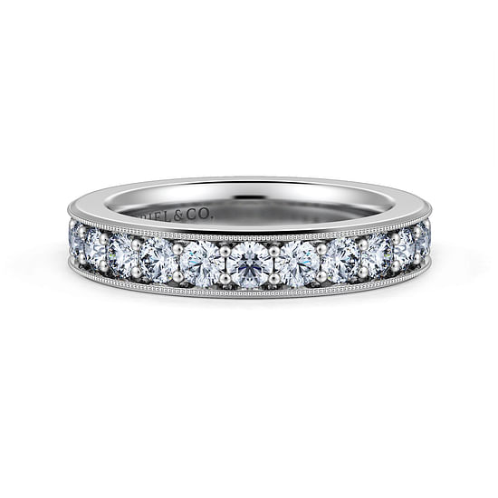 Gabriel - 14K White Gold Diamond Prong Channel Diamond Anniversary Band with Milgrain