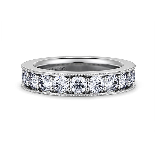 Gabriel - 14K White Gold Diamond Prong Channel Diamond Anniversary Band with Milgrain