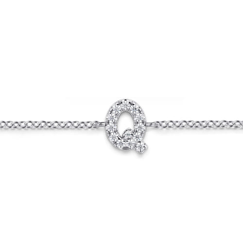 14K White Gold Diamond Q Initial Chain Bracelet