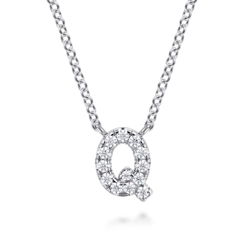 14K White Gold Diamond Q Initial Pendant Necklace