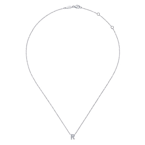 14K White Gold Diamond R Initial Pendant Necklace