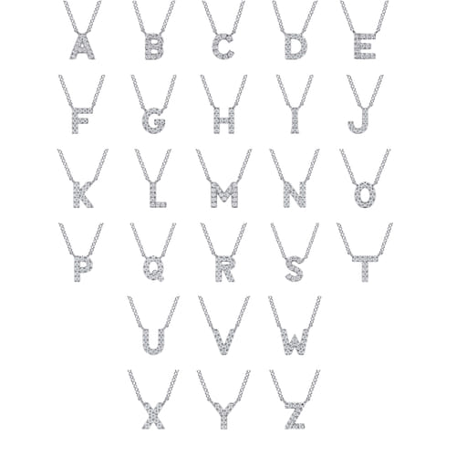 14K White Gold Diamond R Initial Pendant Necklace