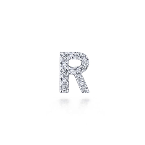 14K White Gold Diamond R Pendant