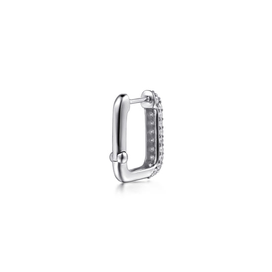 14K White Gold Diamond Rectangle Huggie Earrings angle 2