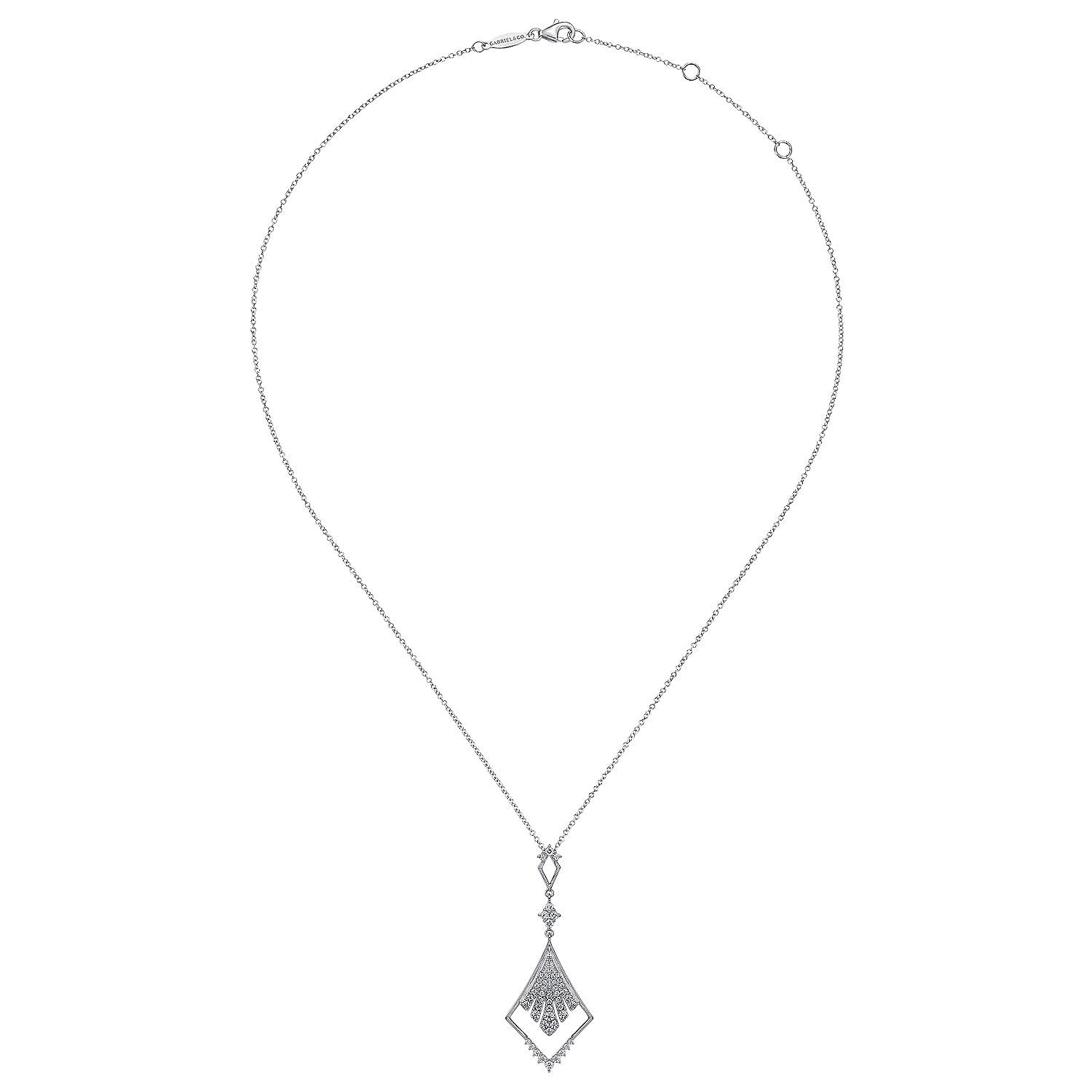14K White Gold Diamond Rhombus Pendant Necklace