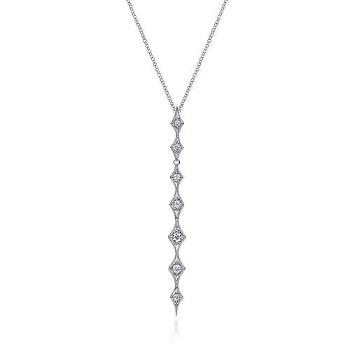 14K White Gold Diamond Rhombus Station Y Necklace