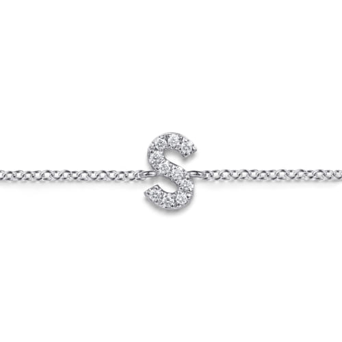 14K White Gold Diamond S Initial Chain Bracelet 14K White Gold Diamond S Initial Chain Bracelet